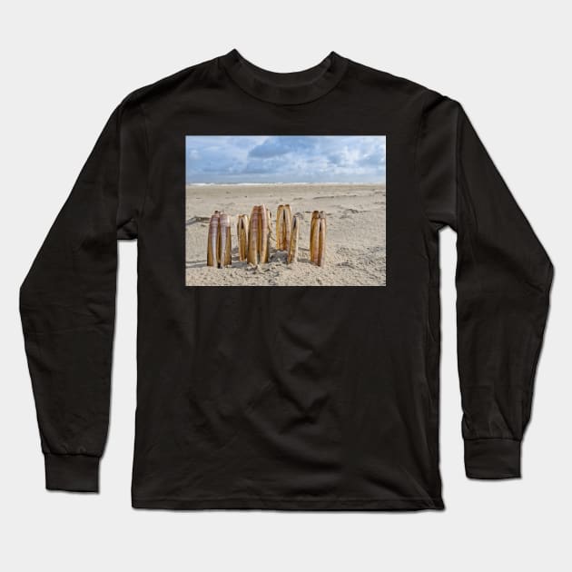 Composition of razor clams on beach Long Sleeve T-Shirt by Dolfilms